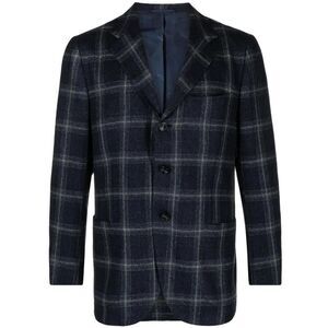 KITON Plaid Wool Blend Blazer Men BLUE GRIGIO Outerwear
